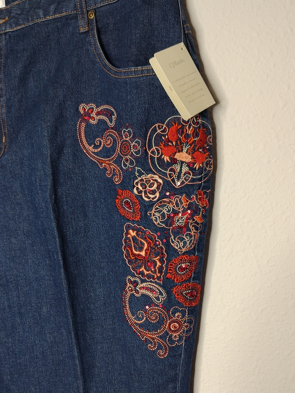 Christopher & Banks Cotton Stretch Embroidered Floral Boot Cut Jeans Size 20W - Picture 4 of 15